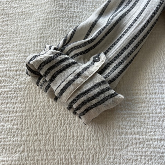 Lucky Brand women’s boho blouse tunic mandarin collar cream stripe size L - Picture 7 of 14